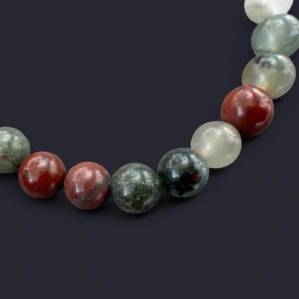 African Bloodstone Gemstone Bead Bracelet 8mm